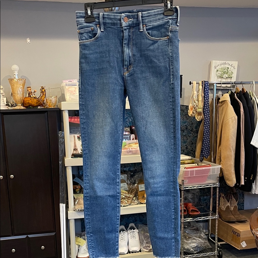 MOTHER High Waisted Looker Ankle Fray Jeans Big Sky Normcore size 26